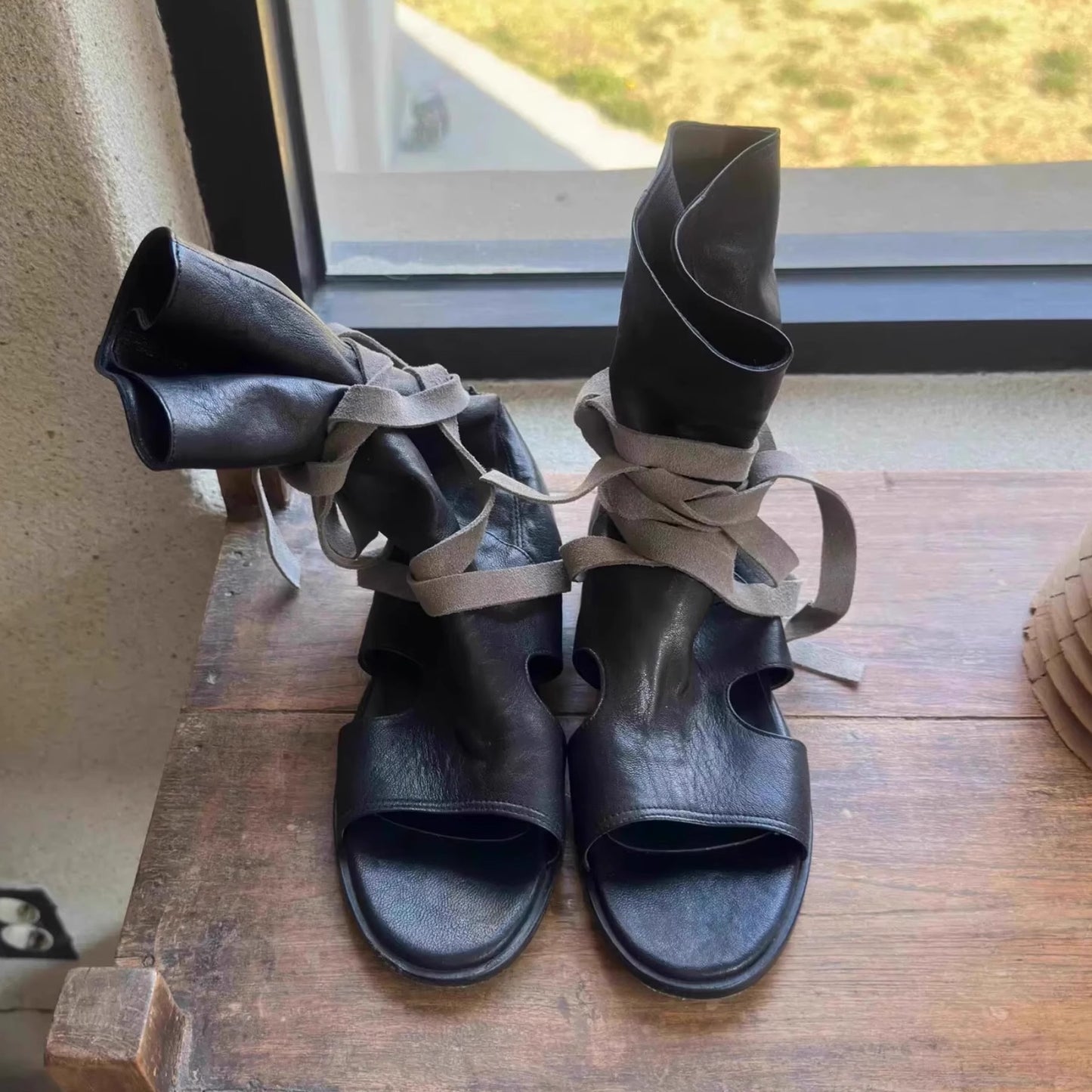 Style Niche Authentic Low Female Summer Peep Toe Women's Leather Boots