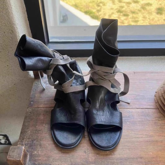 Style Niche Authentic Low Female Summer Peep Toe Women's Leather Boots