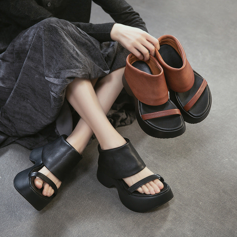 Women's Retro Style For Outer Wear Head Layer Thick-soles Slippers