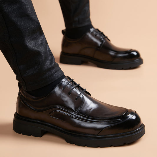 Men's Cowhide Fashion Comfortable Round Toe Derby Men's Business Leather Shoes