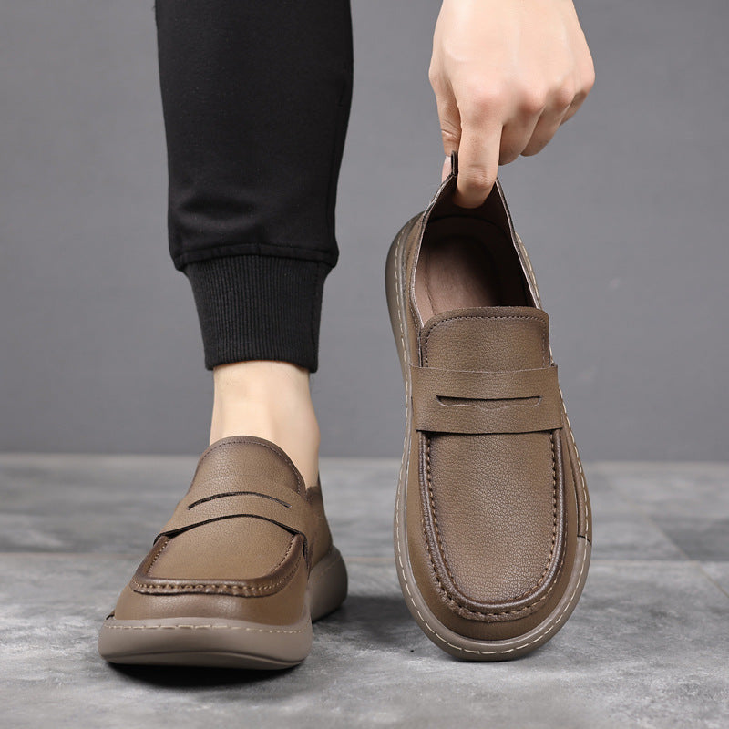 Men's Soft Surface Retro Simple Thick Bottom Men's Casual Leather Shoes