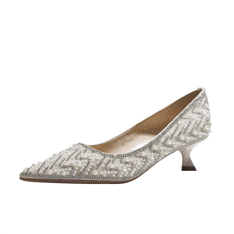 Pearl High Wedding Sense Bridesmaid Bride Women's Fashion Shoes