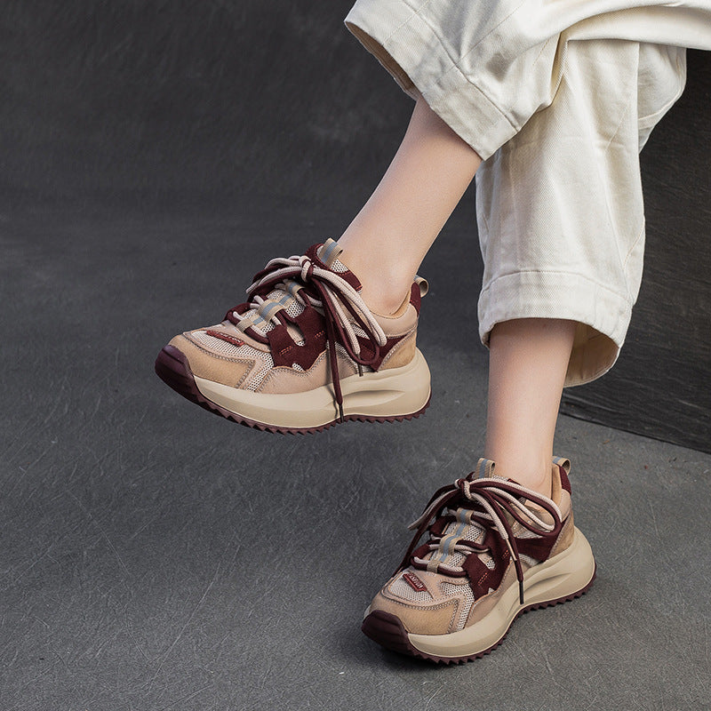 Women's Retro British Mesh Color Matching Platform Women's Casual Shoes