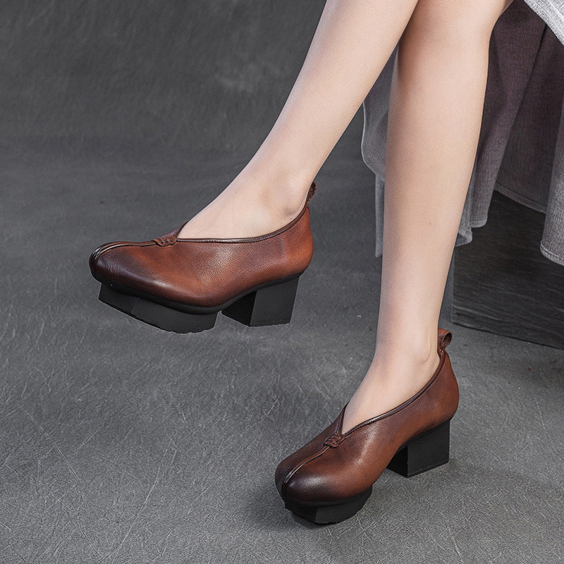 Women's National Style Chinese Plaid Top Layer Women's Casual Shoes