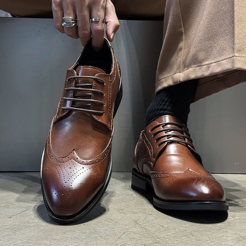 Men's Khaki Pointed British Style Elevator Height Men's Shoes