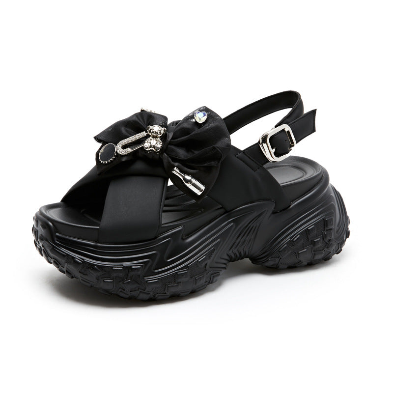 Women's Summer Genuine Metal Bow Small Platform Sandals