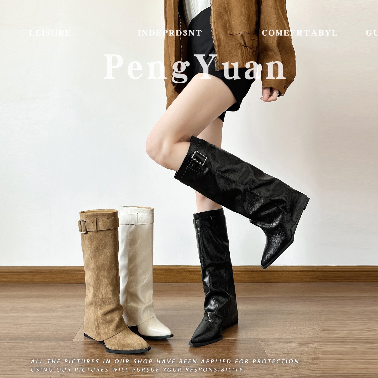 Women's Wedge High Pointed Toe Suede Pile Style Boots