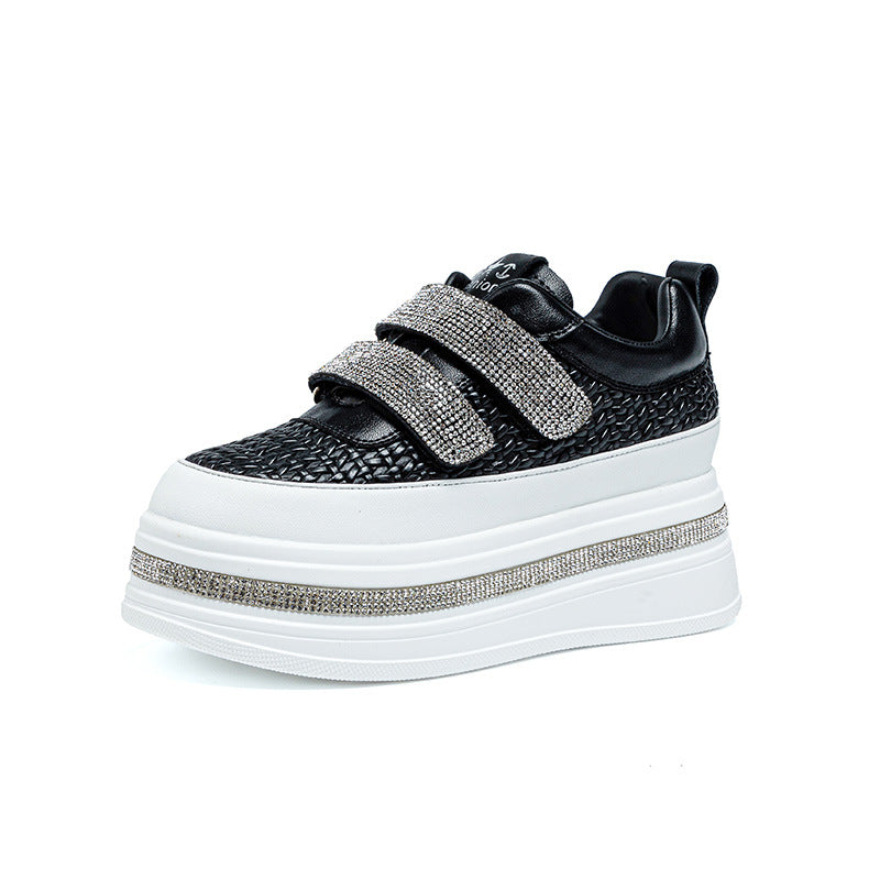 Women's Velcro Platform Muffin Rhinestone White Fashion Women's Casual Shoes