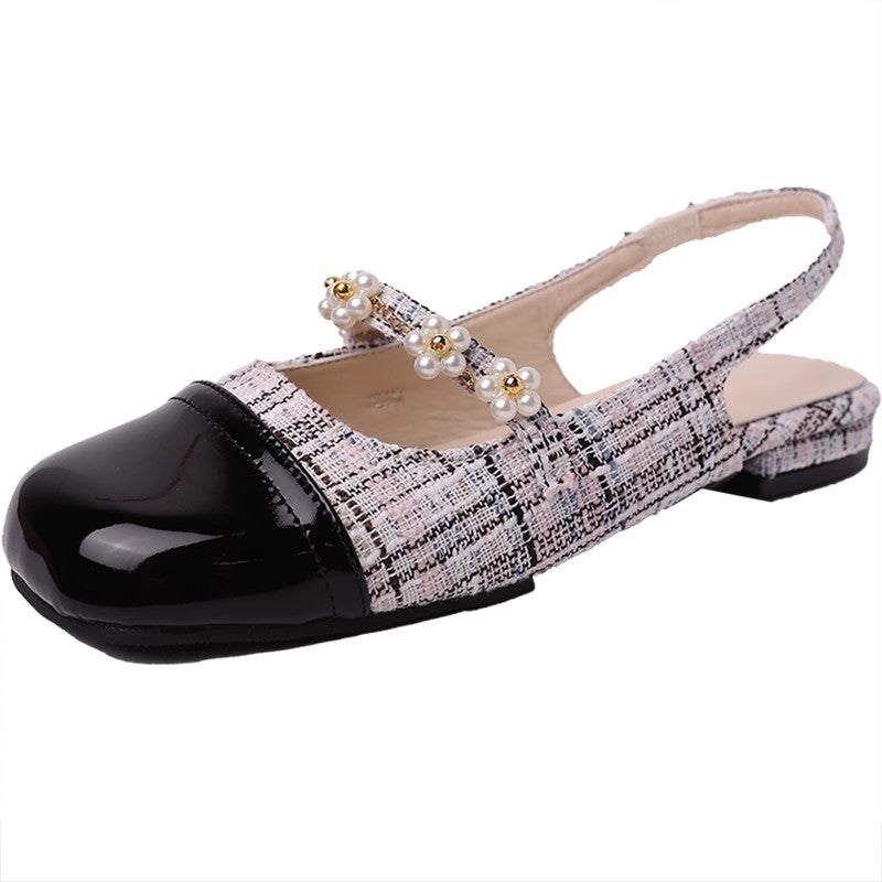 Women's French Flat Classic Style Closed Toe Tweed Sandals