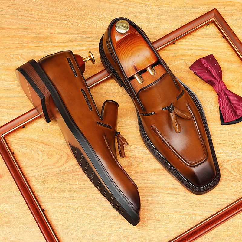 Men's Old Money Style Tassel First Layer Cowhide Slip-on Leather Shoes