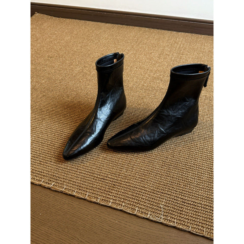 Women's French Style Temperament Korean Wedge Skinny Flat Small Boots
