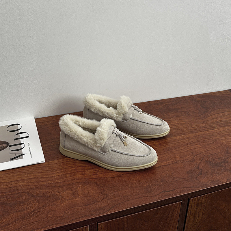 High Version Fleece-lined Closed Toe Wool Flat Loafers