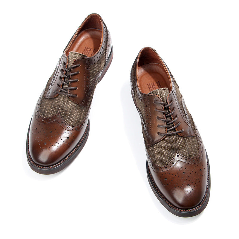 Men's British Brogue Carved Fabric Stitching Retro Leather Shoes