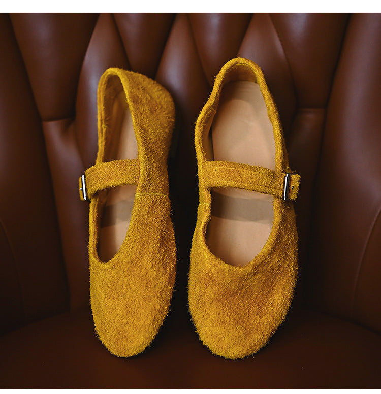 Women's Jane Ballet Flat Bottom Retro Buckle Brushed Feeling Slippers