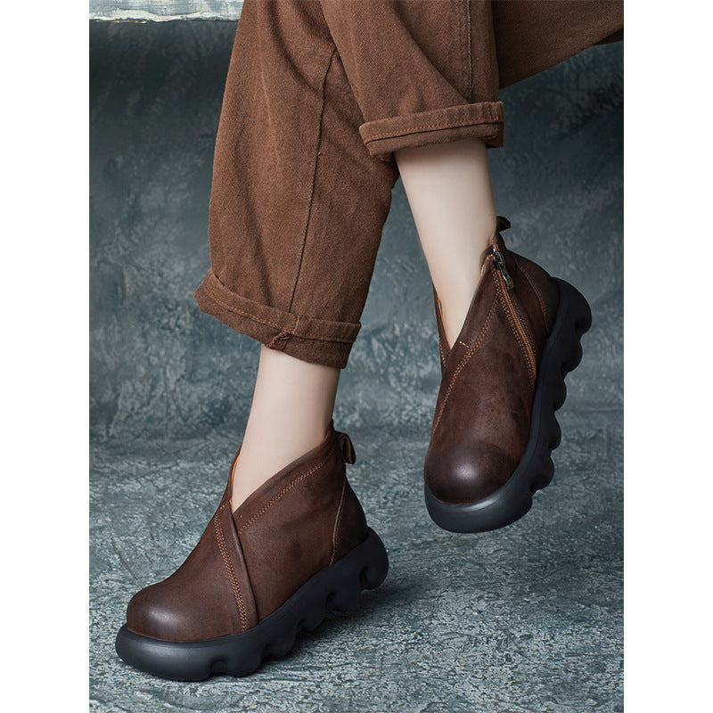 Women's Thick Bottom Short Big Toe Soft Slip On Women's Leather Boots