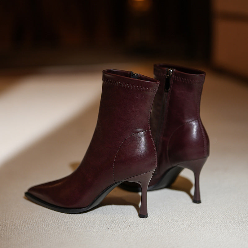 Women's Red Ankle For Stretch Thin Pointed Toe Heels