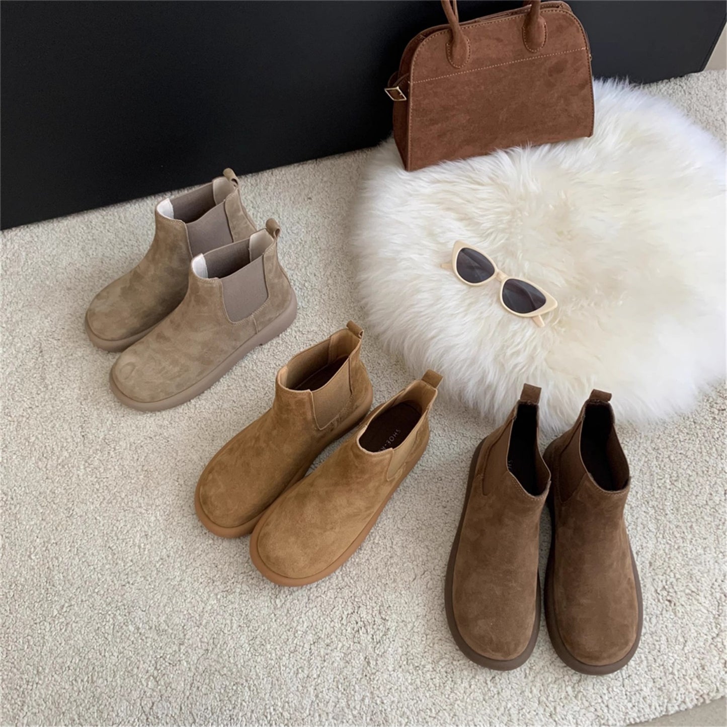 Women's Thick Bottom Retro Chelsea Sleeve British Women's Leather Boots