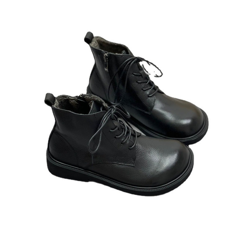 Head Artistic Short Soft Bottom Side Zipper Plush Lining Warm Boots
