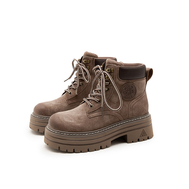 Women's Bottom Height Increasing Insole Fashion Short British Boots