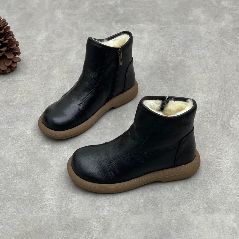 Women's Handmade Art Retro Flat Bottom Round Toe Soft Cowhide Pure Boots
