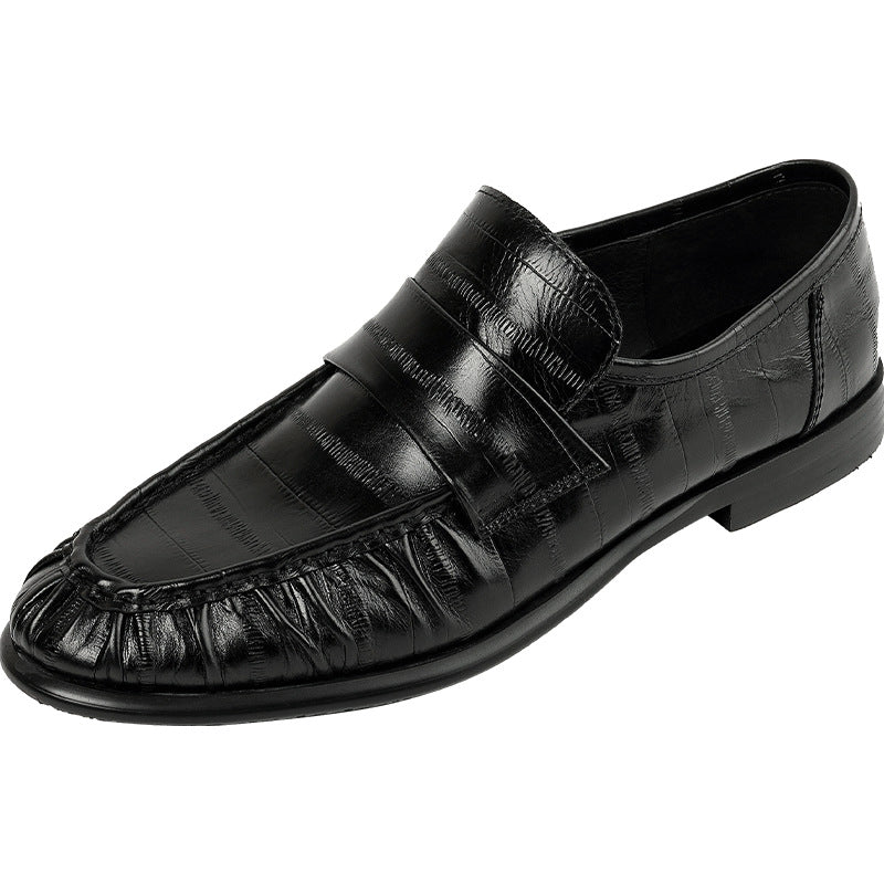 Cowhide Retro Minority Crocodile Pattern Chunky Pumps Slip-on Genuine British Women's Casual Shoes
