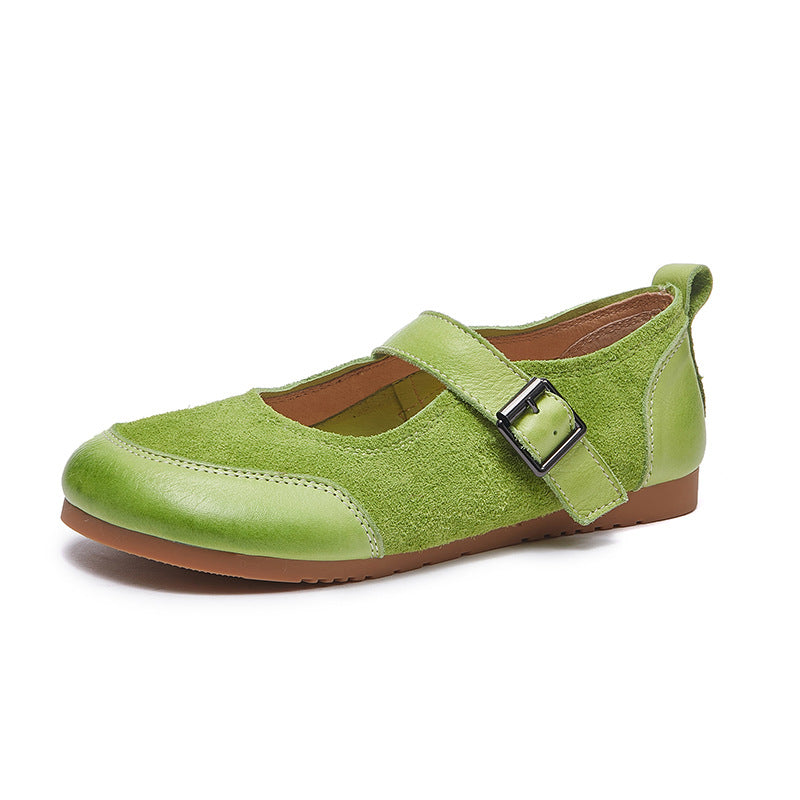 Women's Korean Fashionable Flat Buckle Color Matching Mary Loafers