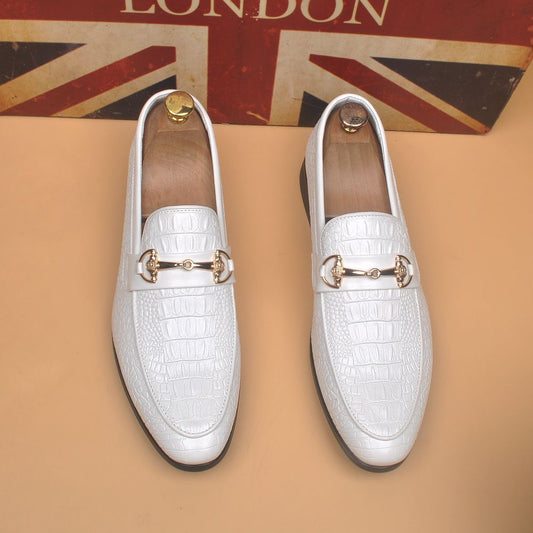 Men's British Pointed Crocodile Pattern Summer Versatile Breathable Genuine Doug Height Men's Casual Leather Shoes