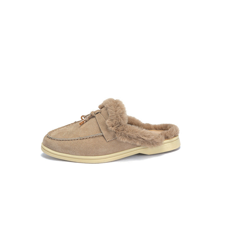 Version Fleece-lined Closed Toe Wool Flat Fur Slippers