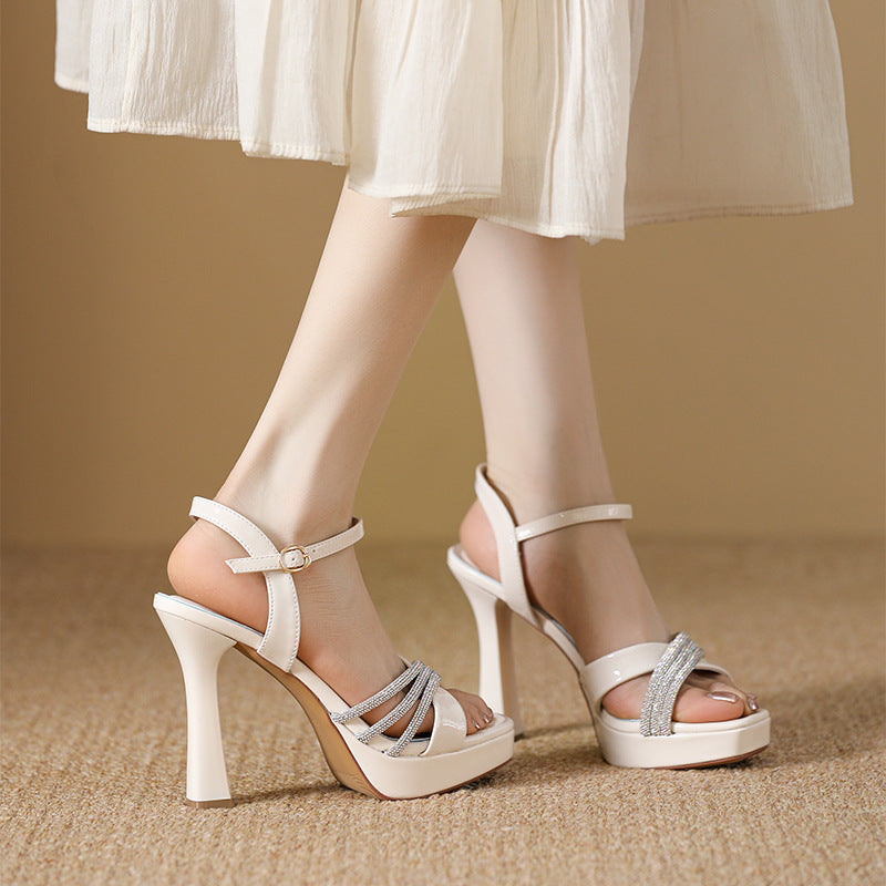 Women's Rhinestone Chunky Waterproof Platform Fashion Summer High Heeled Sandals