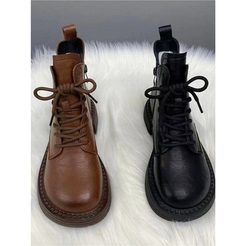 Women's Flat Martens British Style Thick Bottom Women's Leather Boots