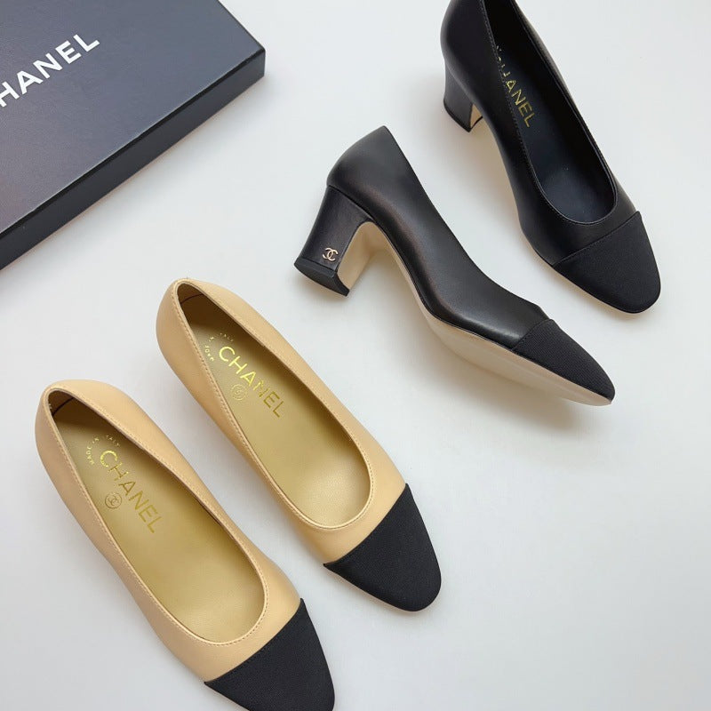 Back Empty Closed Toe Female Square Thick Flat Bottom Heels