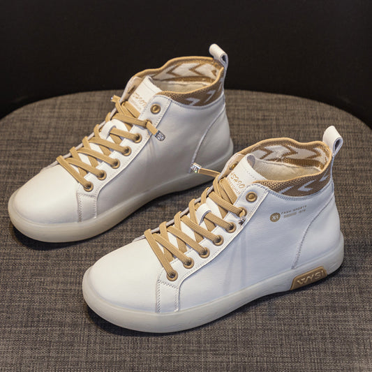 Women's Flat Top Layer Cowhide Tendon Bottom Leather Shoes