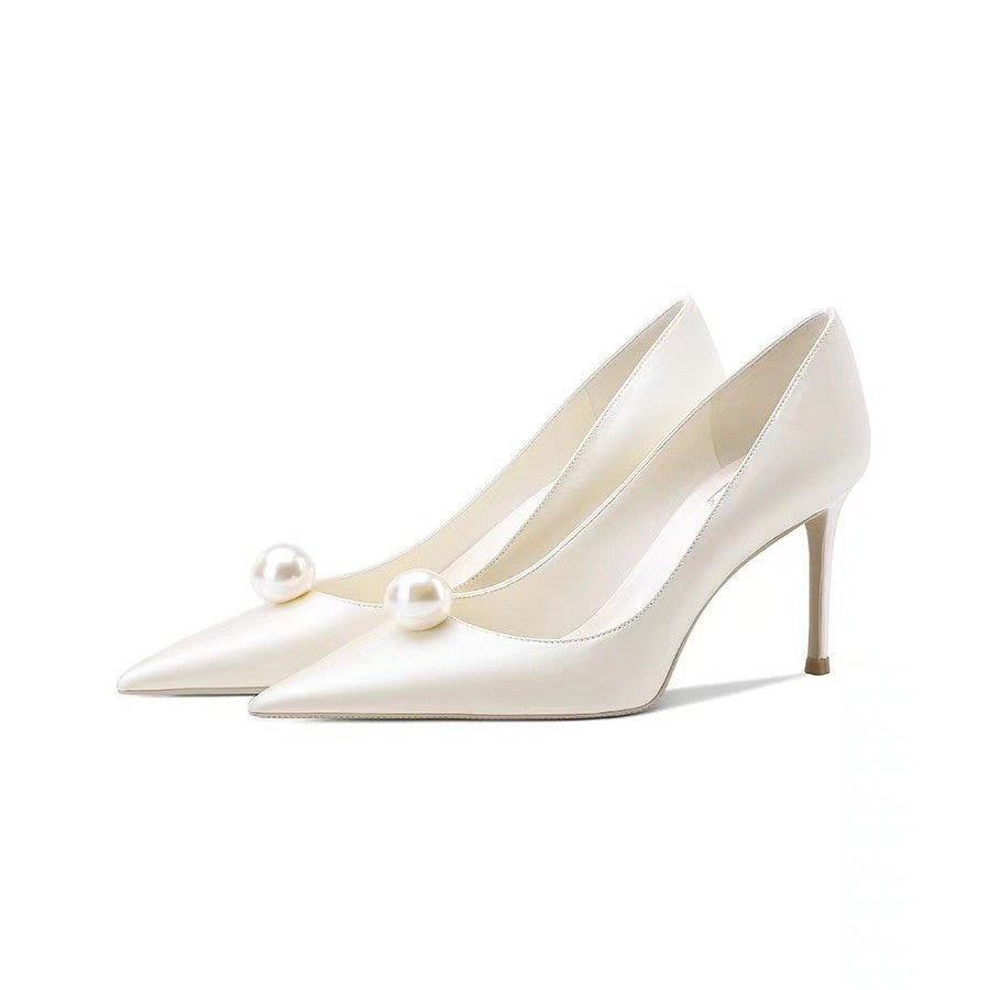 Women's Pearl Drill Buckle High Stiletto Pumps Satin Bridesmaid Dress Women's Fashion Shoes