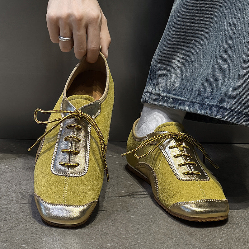 German Training Color Matching Round Toe Men's Casual Leather Shoes