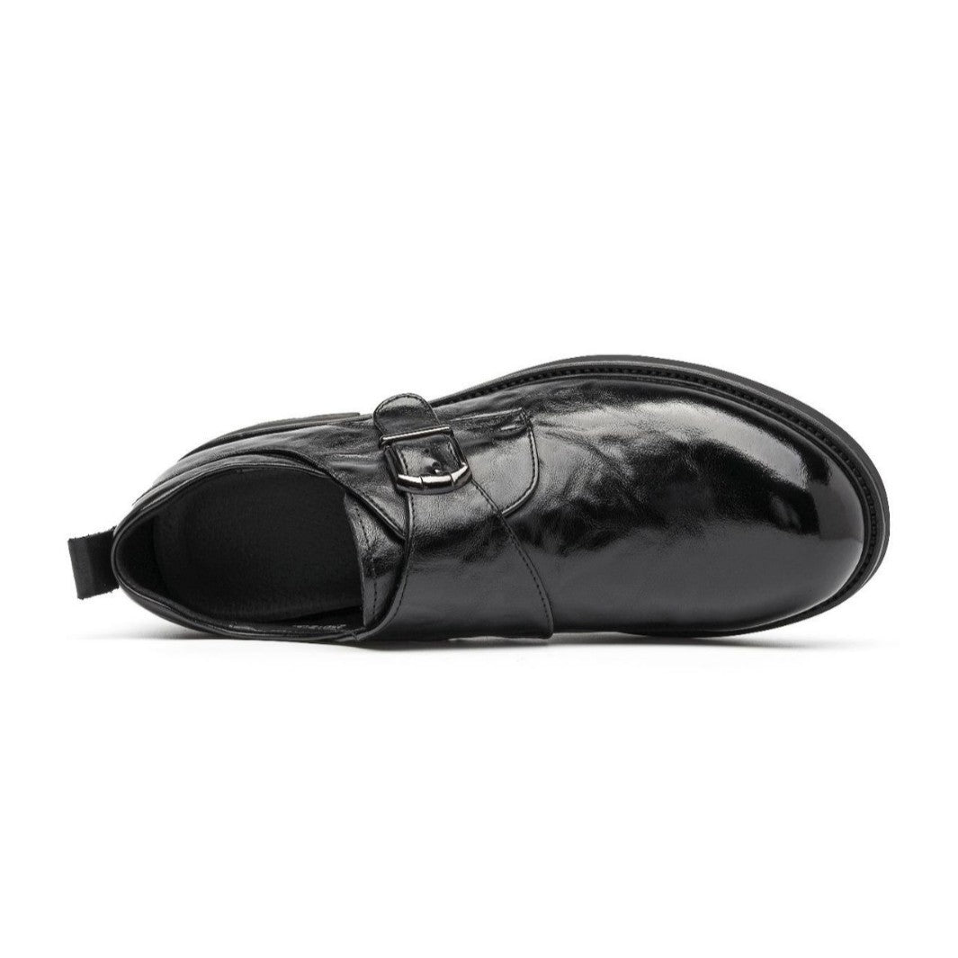Men's Layer Cowhide Round Toe Full Deep Mouth Pumps Slip-on Square Men's Casual Leather Shoes