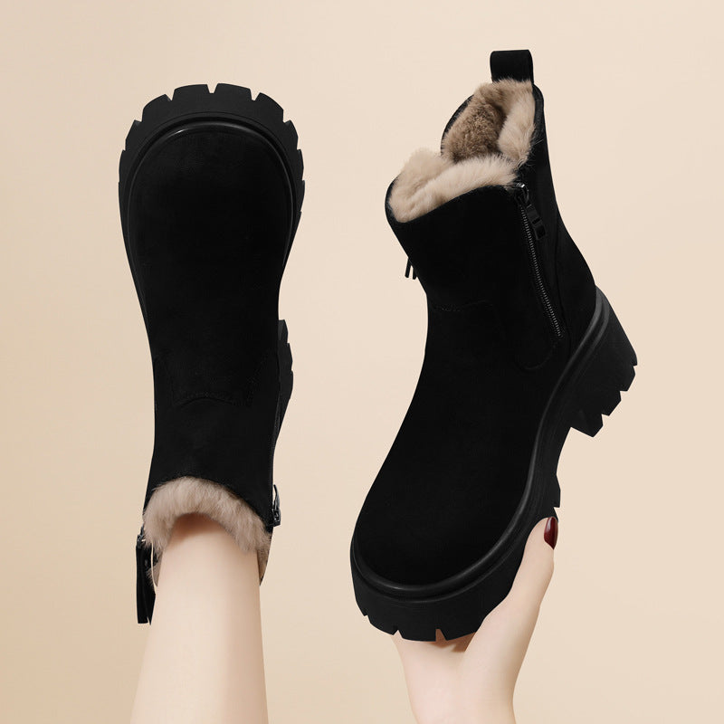 Women's Winter Western Style Short Fleece-lined Thickening Snow Boots