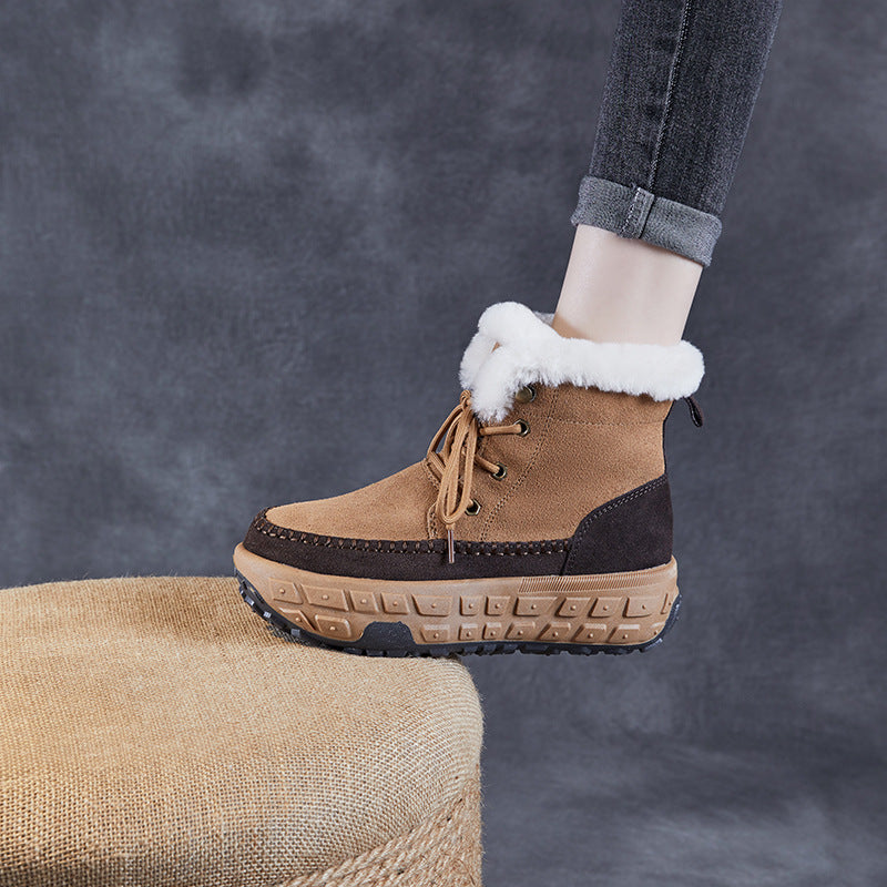 Women's Wool Mouth Winter Fleece-lined Platform Height Snow Boots