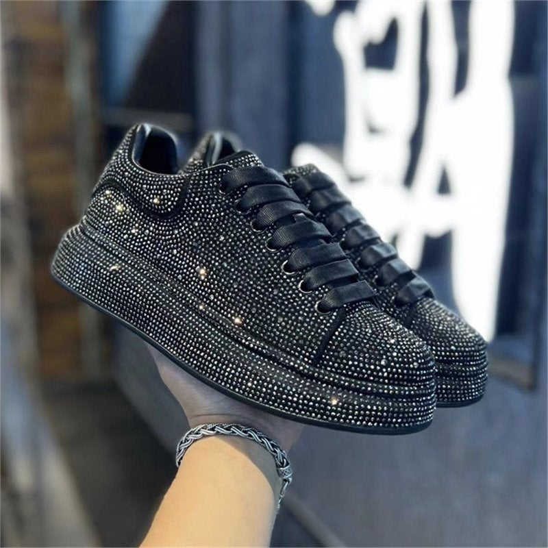 Men's Rhinestone Skate Pure Color Trendy Lace Men's Board Shoes