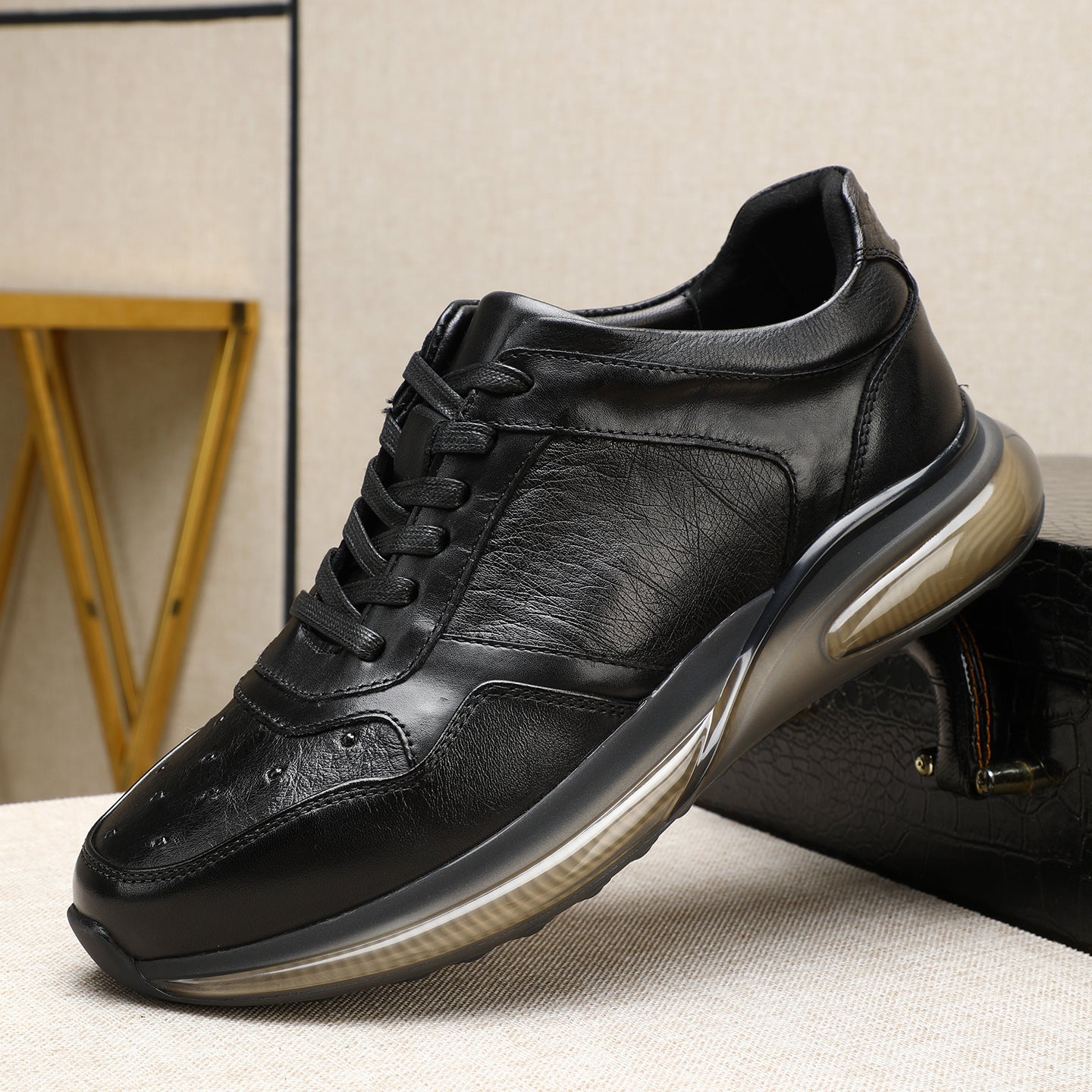 Men's Noble Ostrich Sports Comfortable Platform Genuine Men's Casual Shoes