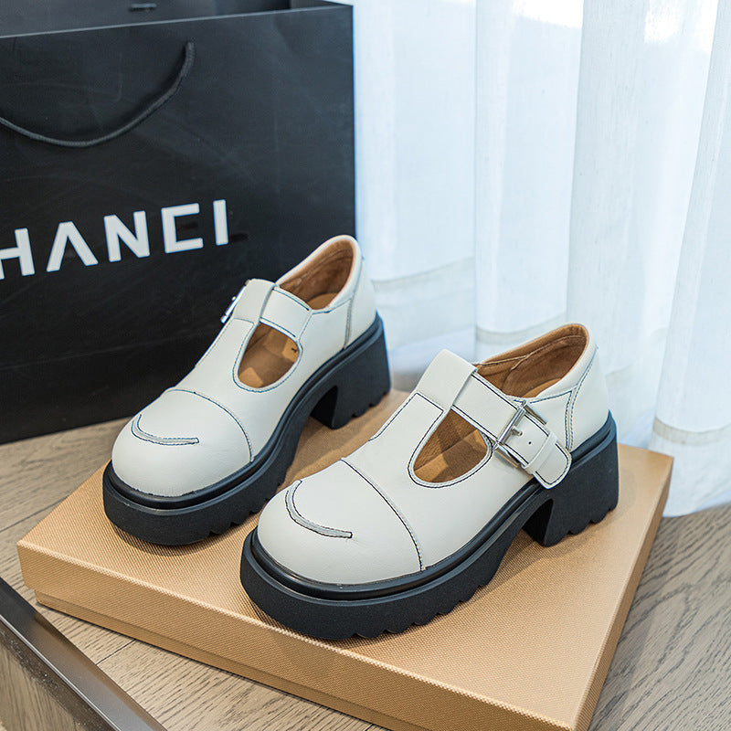 Women's Chunky Retro High With Mary Jane Platform Leather Shoes