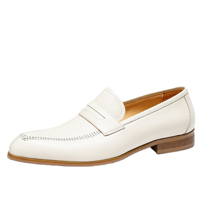 Men's British Soft Breathable Wedding Bridegroom Beige Leather Shoes