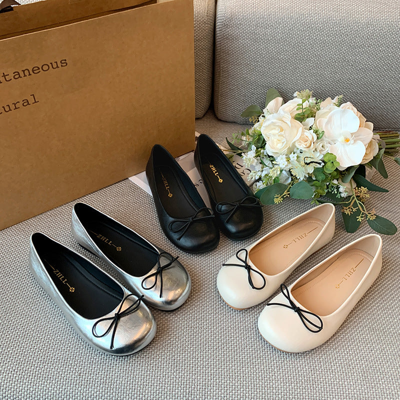 Women's French Style Low-cut Slip-on Pumps Graceful Bow Flat Widened Large Women's Fashion Shoes