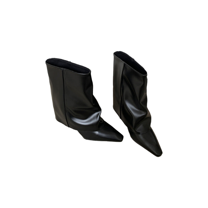 Hot Middle Pantyhose Wedge French Retro Women's Leather Boots