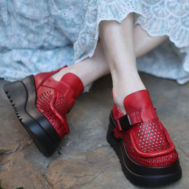 First Layer Cowhide Thick Bottom Small Height Increasing Platform Sandals