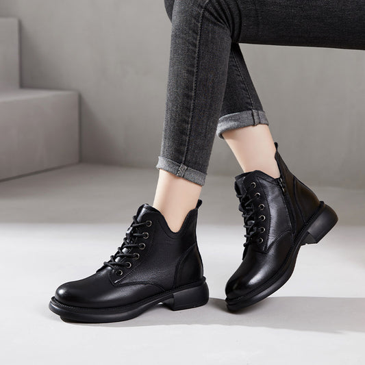 Women's Cowhide Martin Female Fleece-lined Genuine Retro Boots