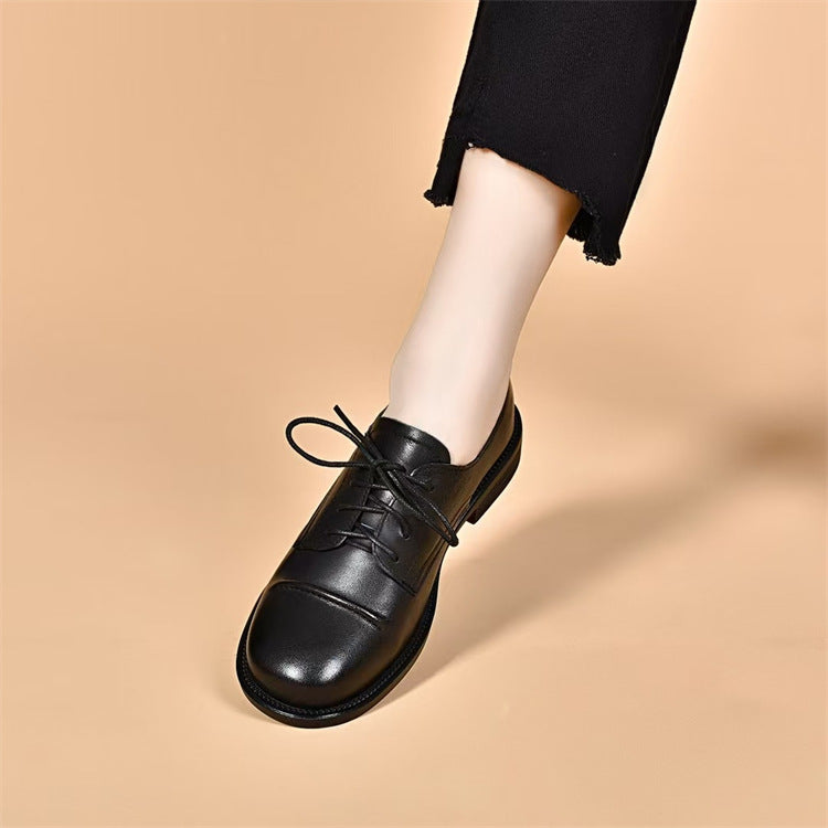 Women's Up Thick Flat First Layer Cowhide Preppy Loafers