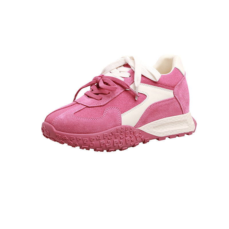 Women's Cowhide Version Small Height Increasing Insole Retro Color Matching German Women's Sports Shoes