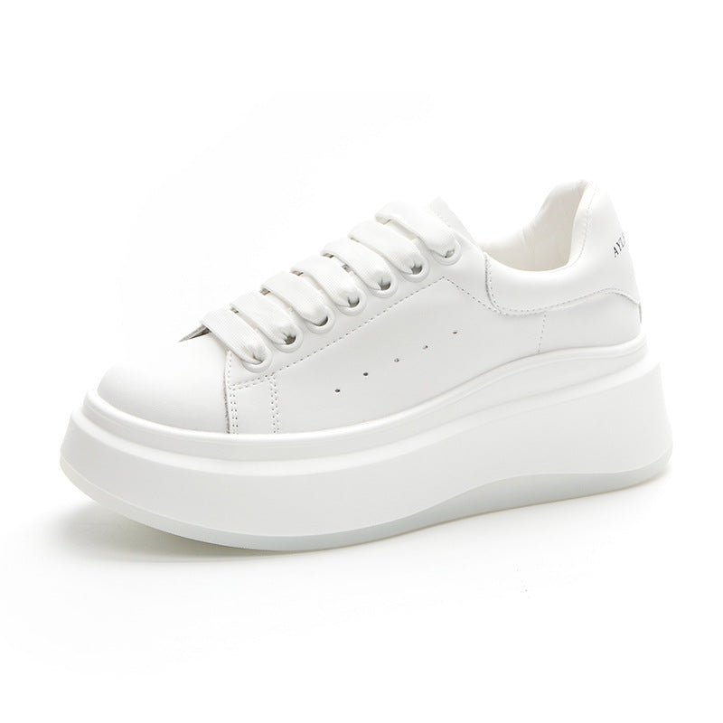 Women's White Spring Platform Height Increasing Muffin Women's Board Shoes