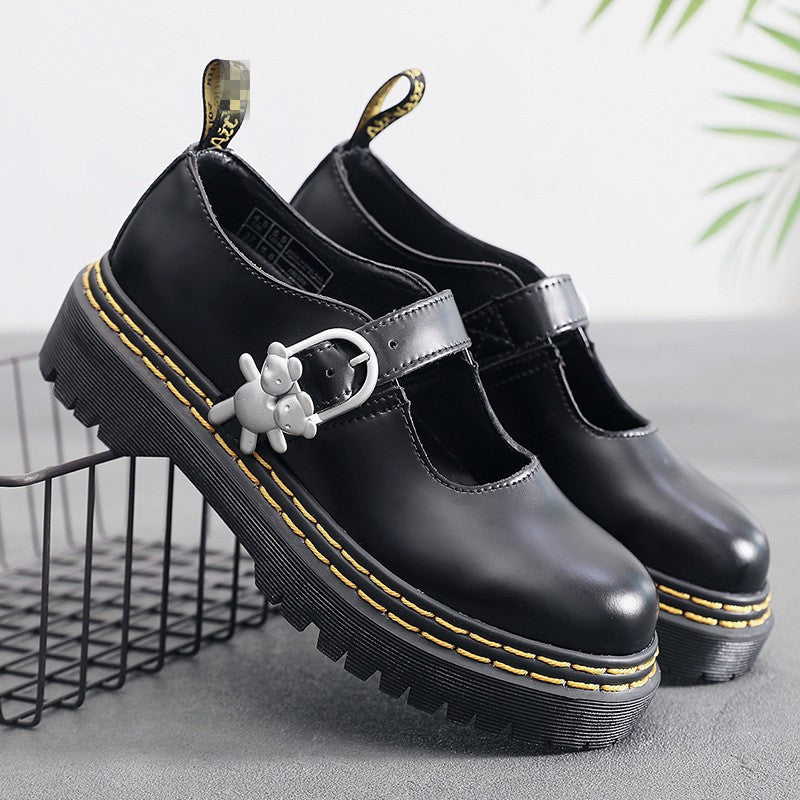 Women's Jane Thick Bottom Height Increasing Joint Martin Leather Shoes