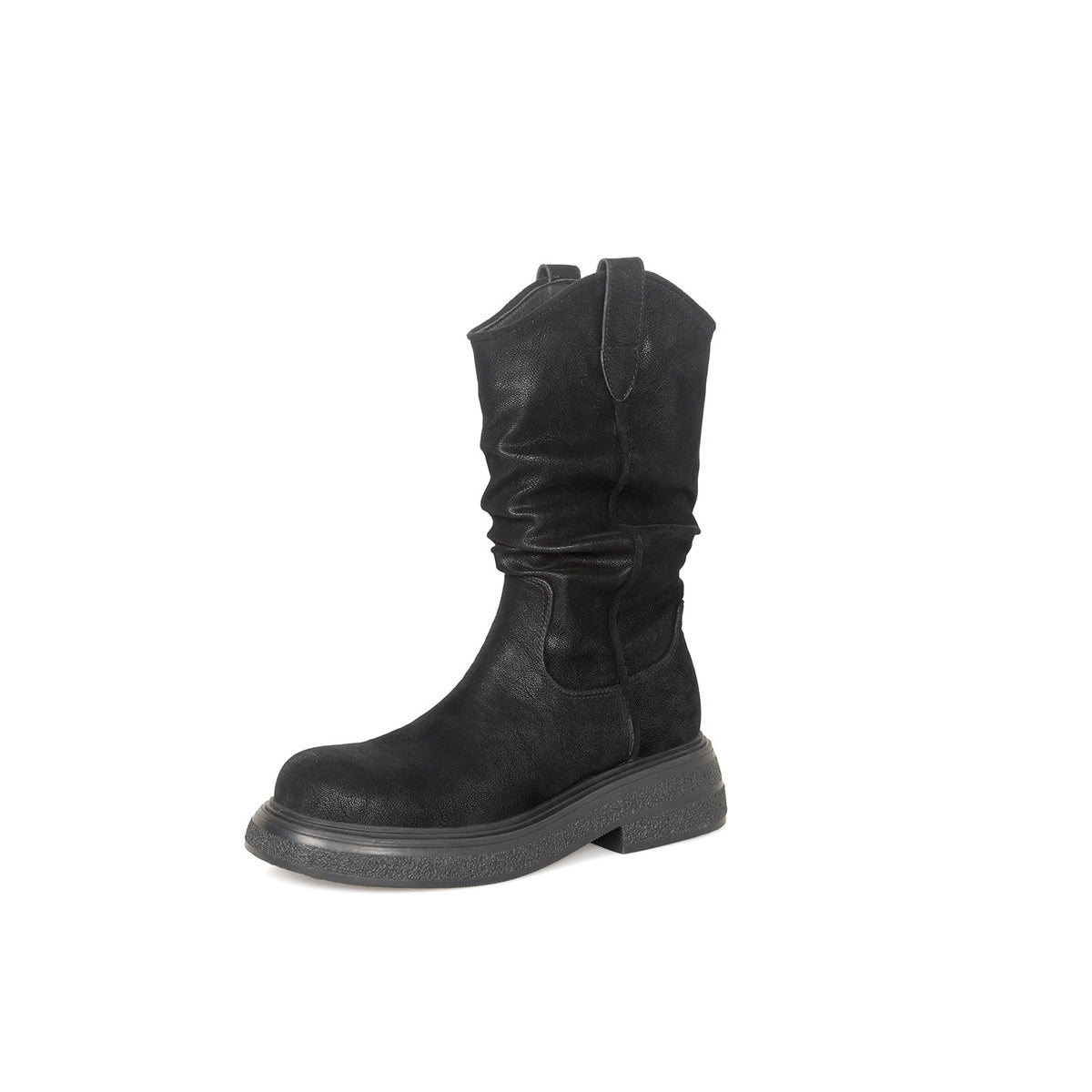 Women's Waste Soil Style Retro Western Cowboy V Cut Pleated Women's Leather Boots